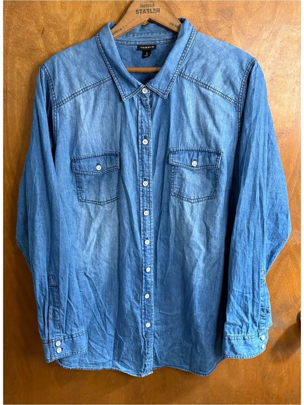 Torrid Blue Denim Jean Button Down Shirt Country Western Rodeo Cowgirl 2X Boho